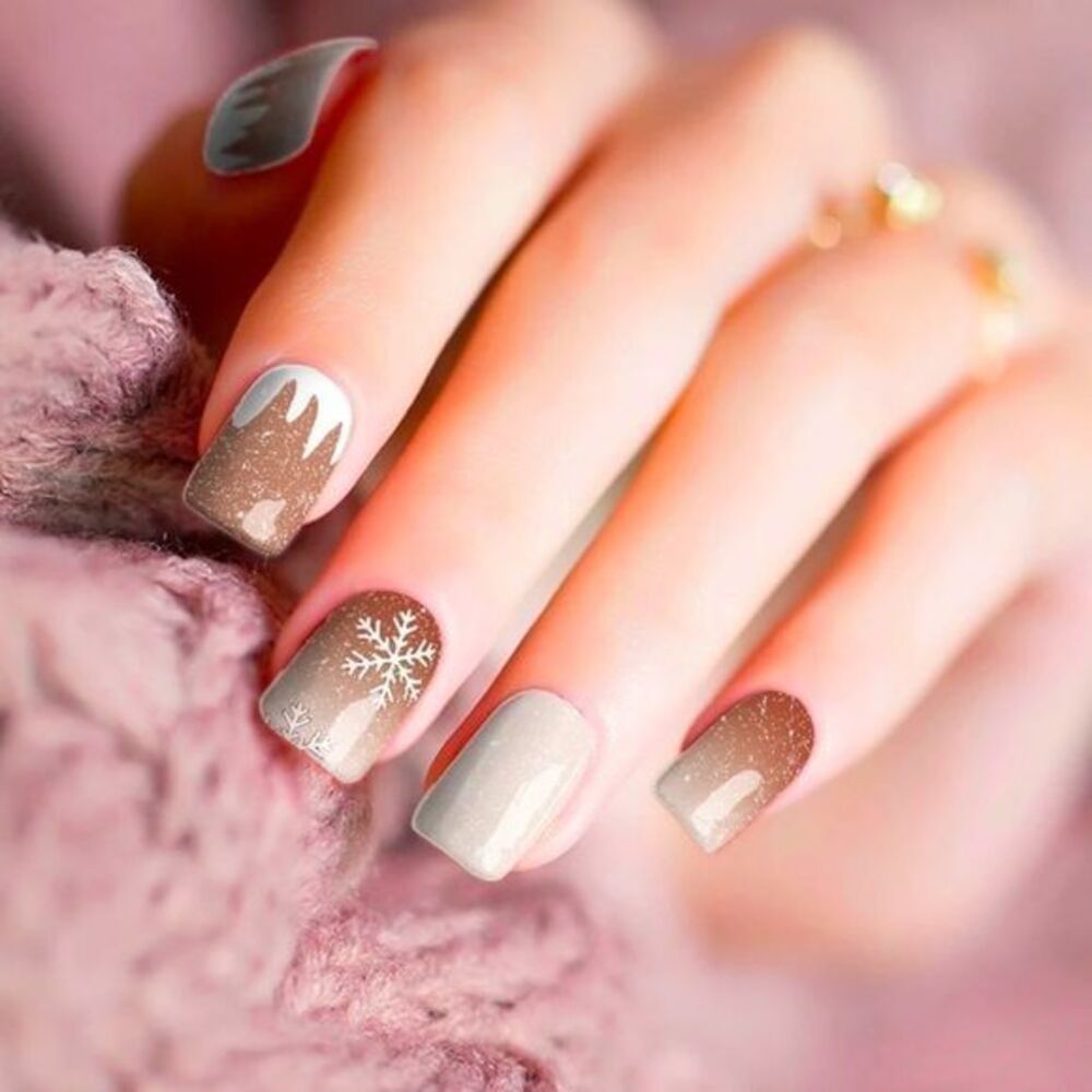 Colour Flash | Babyboomer Snowfall a warm nude designs features white snowflakes